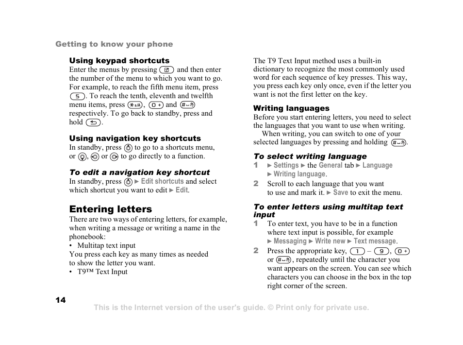 Entering letters | Sony Z800i User Manual | Page 14 / 99