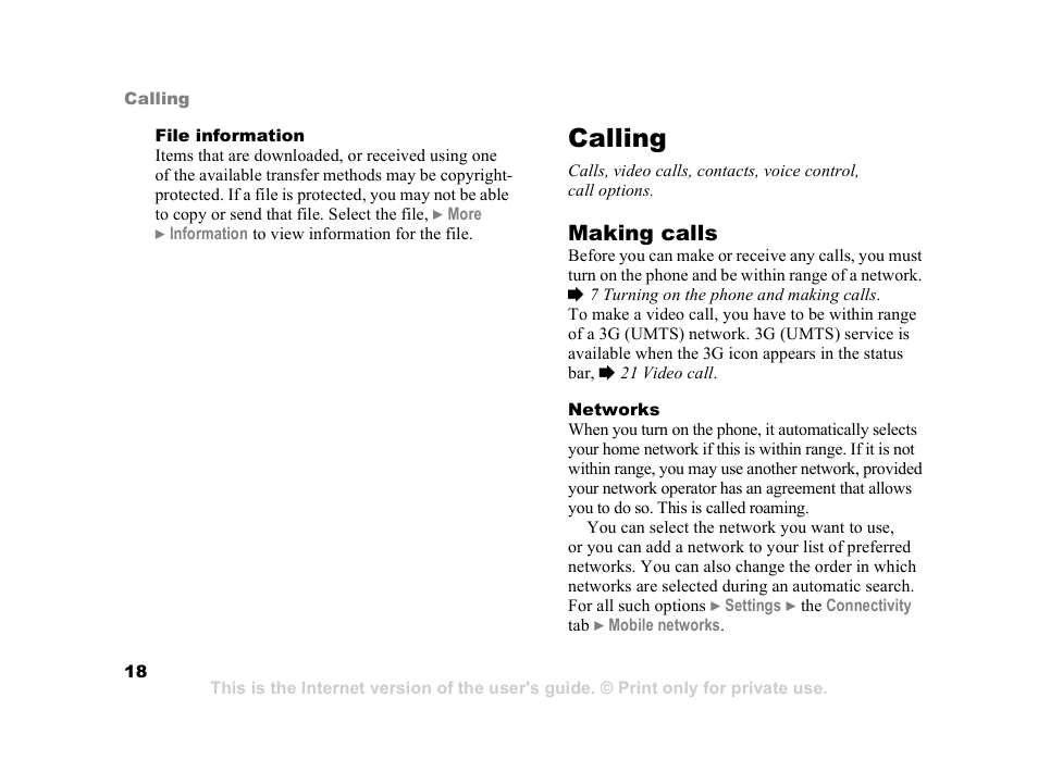 Calling, Making calls | Sony Z800i User Manual | Page 18 / 99