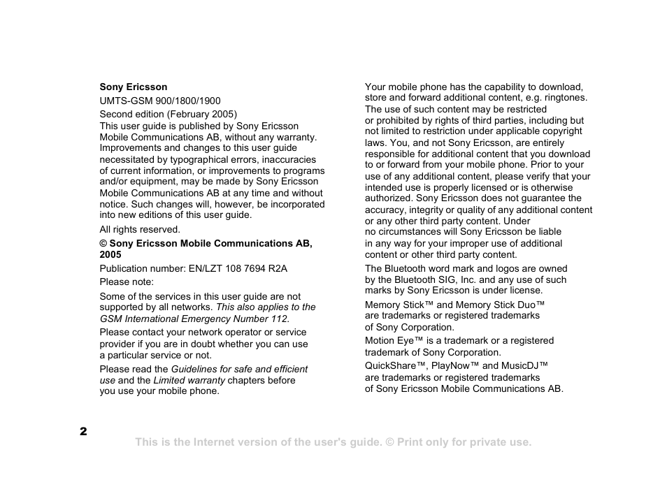 Sony Z800i User Manual | Page 2 / 99