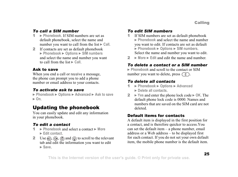 Updating the phonebook | Sony Z800i User Manual | Page 25 / 99