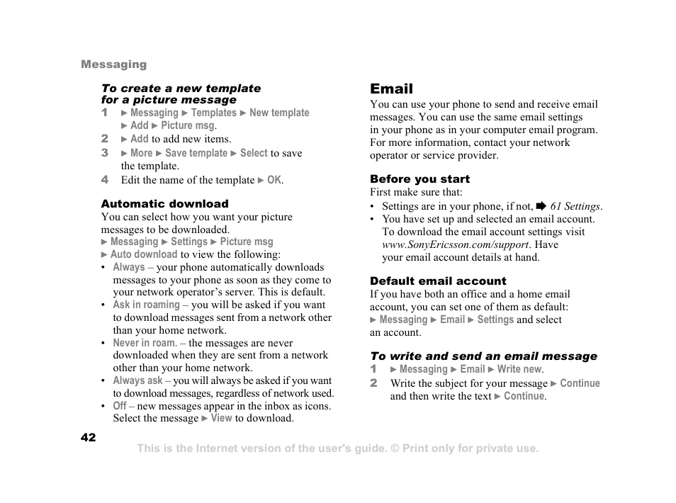 Email | Sony Z800i User Manual | Page 42 / 99
