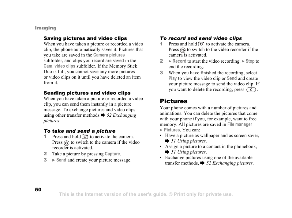 Pictures | Sony Z800i User Manual | Page 50 / 99