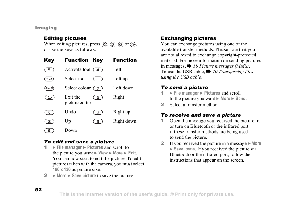 52 exchanging, Pictures, 52 exchanging pictures | Sony Z800i User Manual | Page 52 / 99