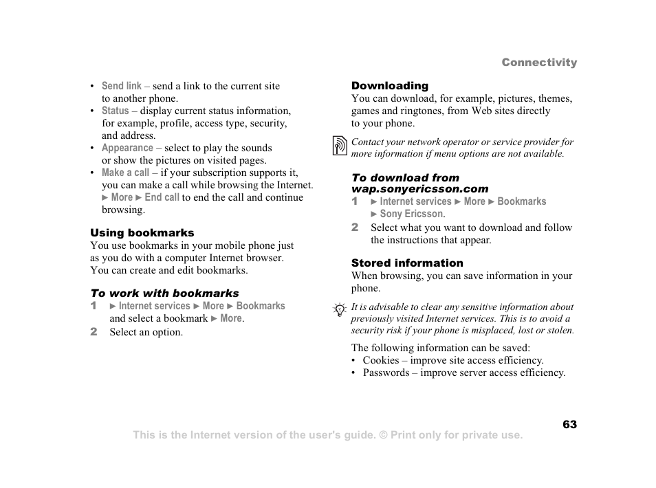 Sony Z800i User Manual | Page 63 / 99