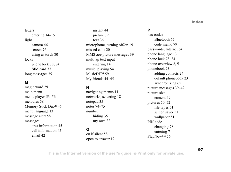 Sony Z800i User Manual | Page 97 / 99