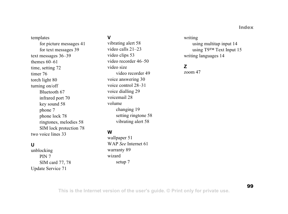 Sony Z800i User Manual | Page 99 / 99