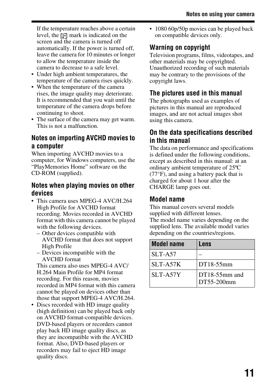 Sony A57 User Manual | Page 11 / 215