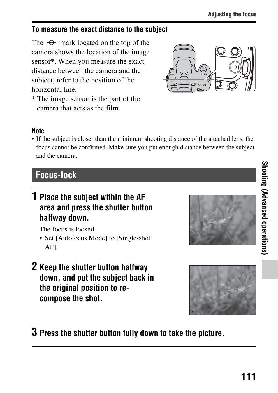 Focus-lock | Sony A57 User Manual | Page 111 / 215