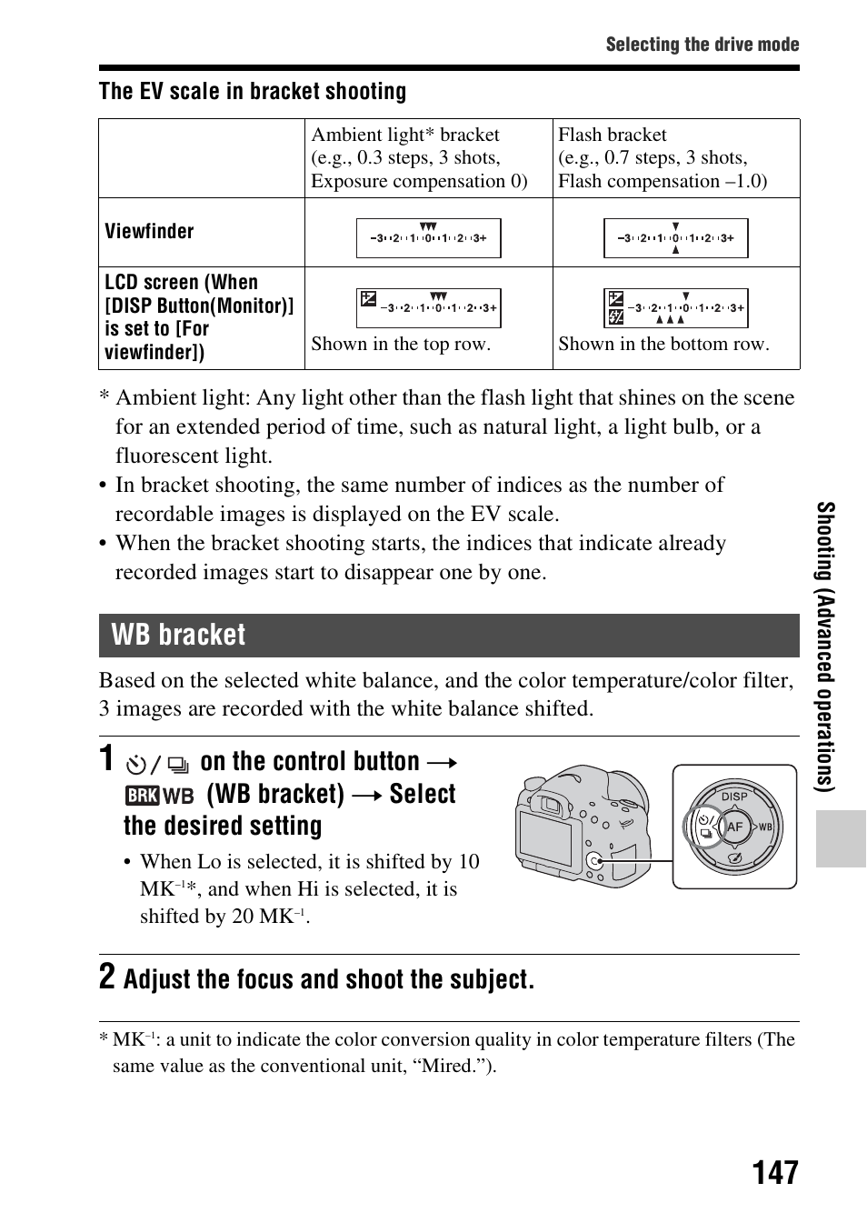 Wb bracket, Cale (147), Adjust the focus and shoot the subject | Sony A57 User Manual | Page 147 / 215