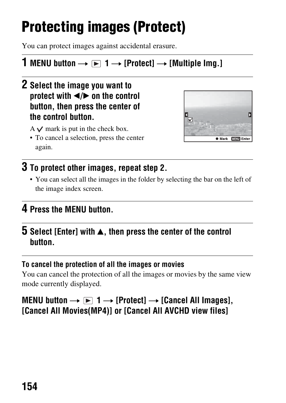 Protecting images (protect), Otect (154) | Sony A57 User Manual | Page 154 / 215