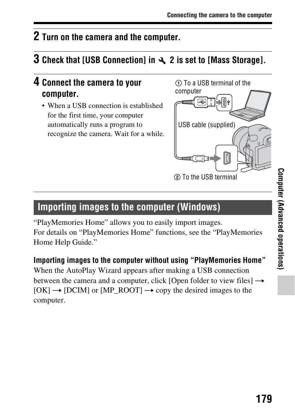 Importing images to the computer (windows) | Sony A57 User Manual | Page 179 / 215