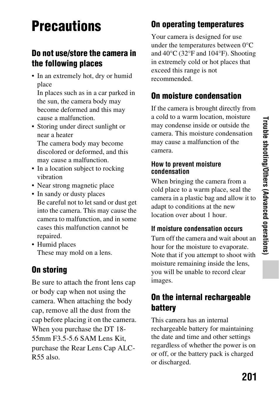 Precautions | Sony A57 User Manual | Page 201 / 215