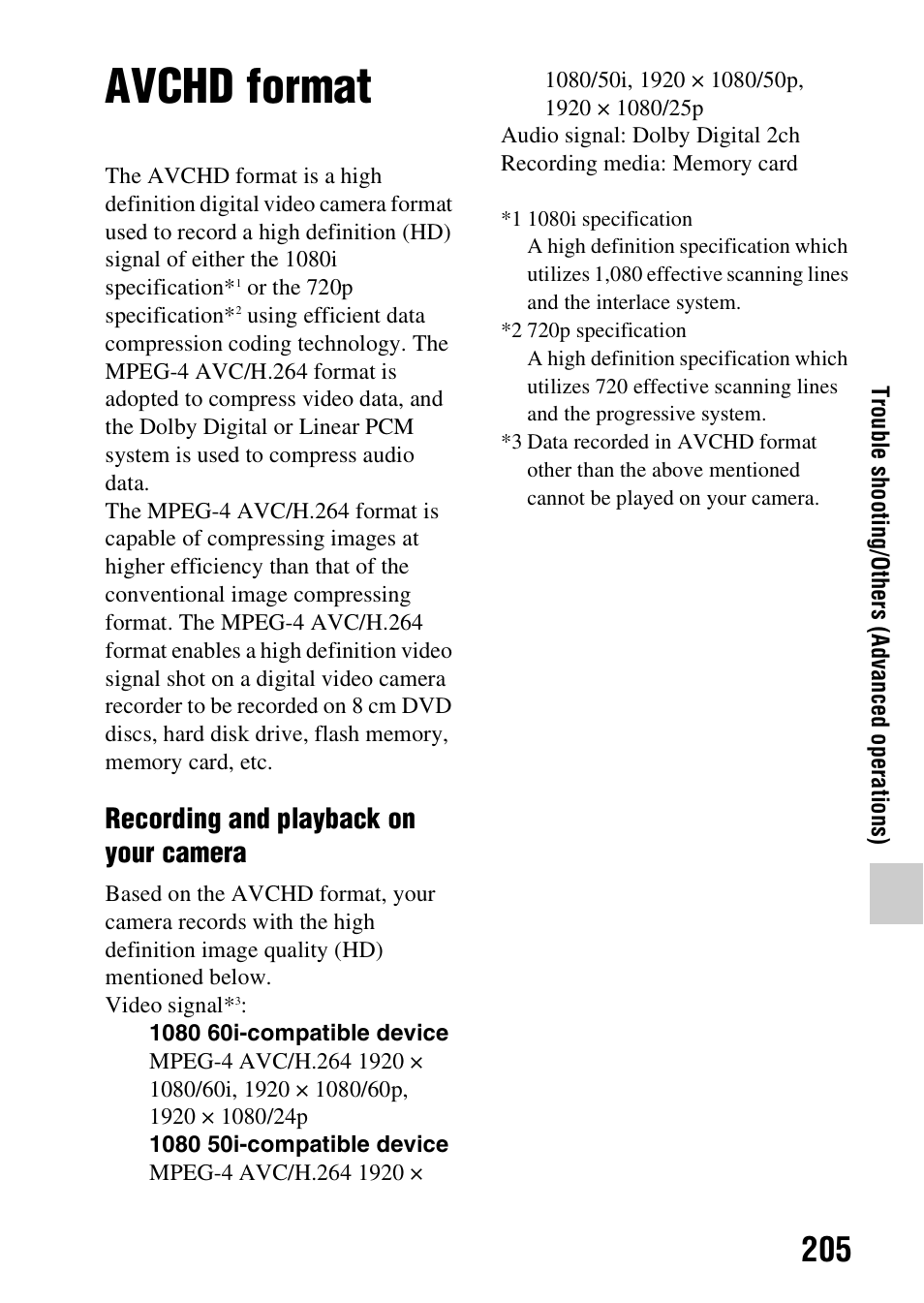 Avchd format, Recording and playback on your camera | Sony A57 User Manual | Page 205 / 215