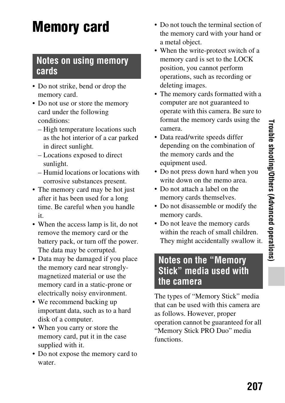 Memory card | Sony A57 User Manual | Page 207 / 215