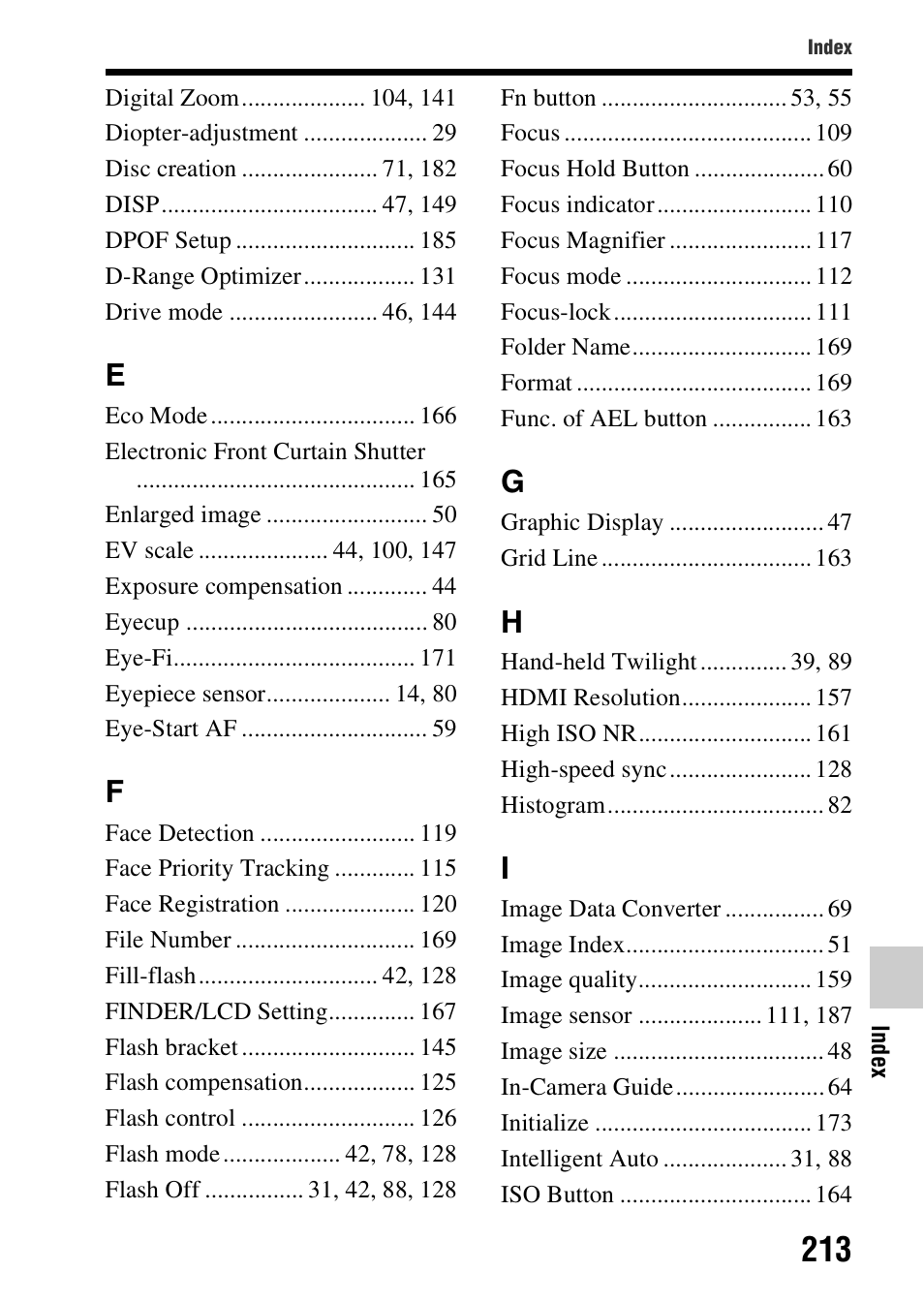 Sony A57 User Manual | Page 213 / 215