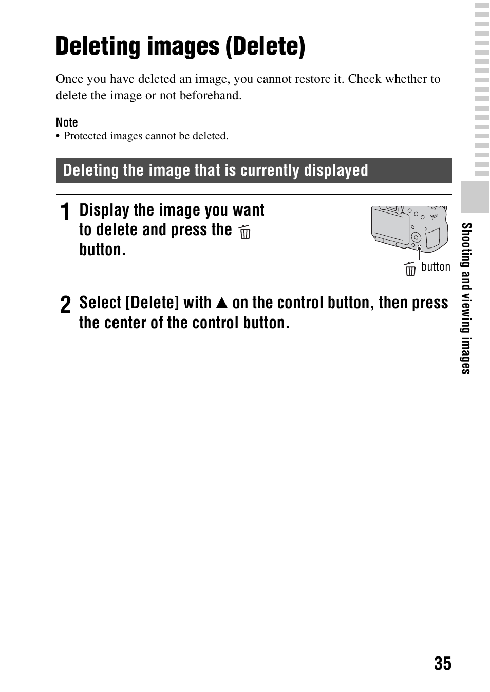 Deleting images (delete) | Sony A57 User Manual | Page 35 / 215