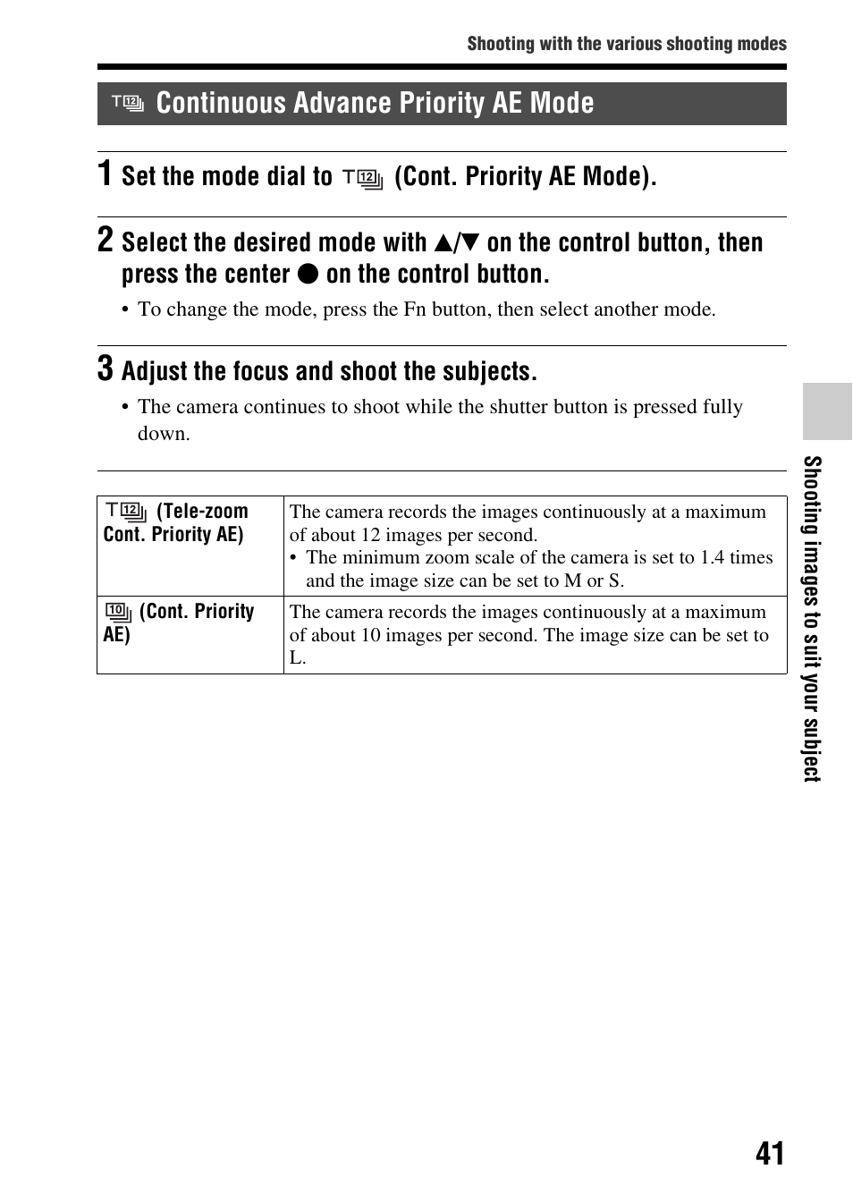 Continuous advance priority ae mode | Sony A57 User Manual | Page 41 / 215