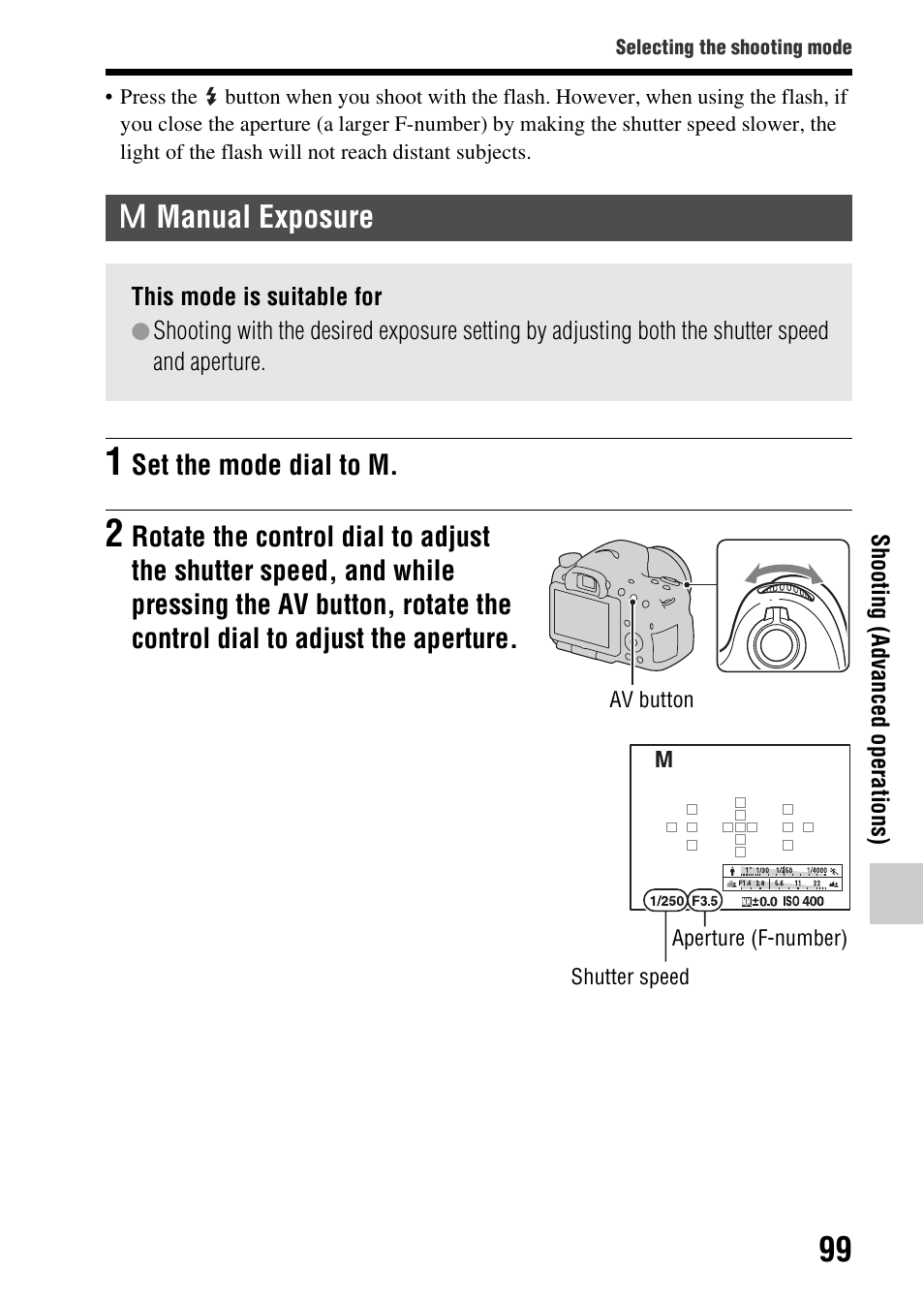 Manual exposure, On (99) | Sony A57 User Manual | Page 99 / 215