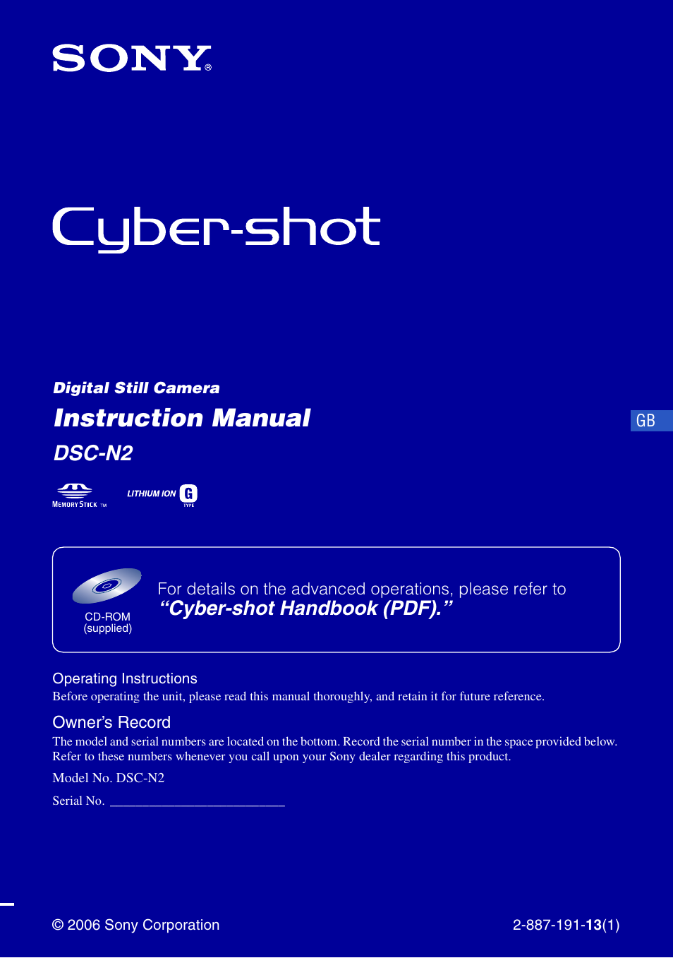 Sony Cyber-shot DSC-N2 User Manual | 32 pages