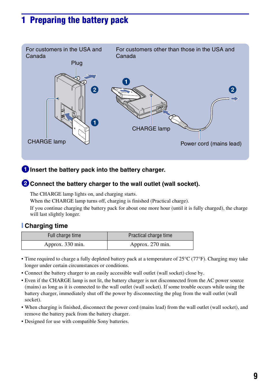 1 preparing the battery pack | Sony Cyber-shot DSC-N2 User Manual | Page 9 / 32