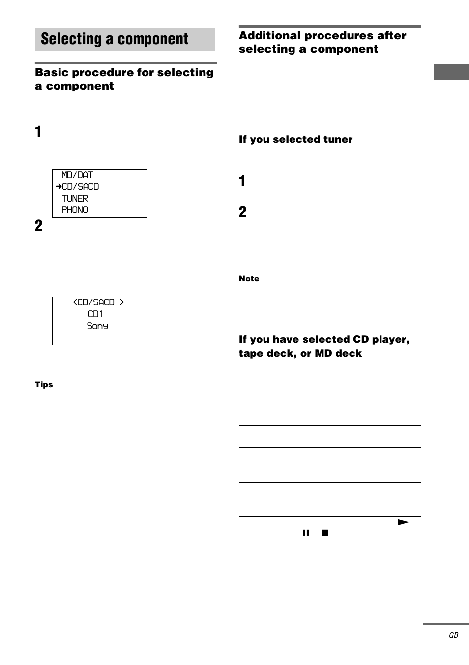 Selecting a component | Sony RM-LJ312 User Manual | Page 13 / 28