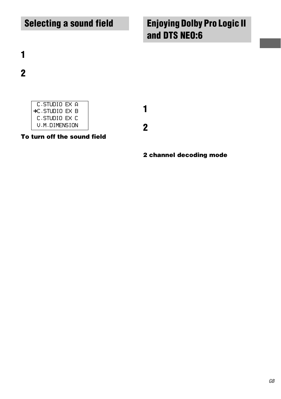 Selecting a sound field, Enjoying dolby pro logic ii and dts neo:6, Neo:6 | Sony RM-LJ312 User Manual | Page 15 / 28