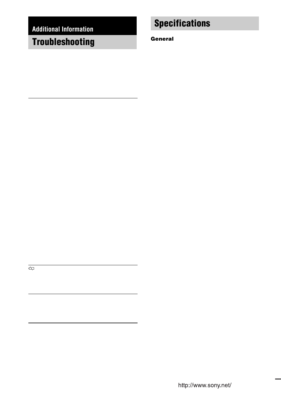 Additional information, Troubleshooting, Specifications | Troubleshooting specifications | Sony RM-LJ312 User Manual | Page 28 / 28