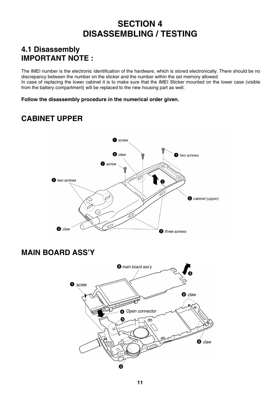 Cabinet upper, Main board ass’y | Sony CMD-J5/J16 User Manual | Page 11 / 20