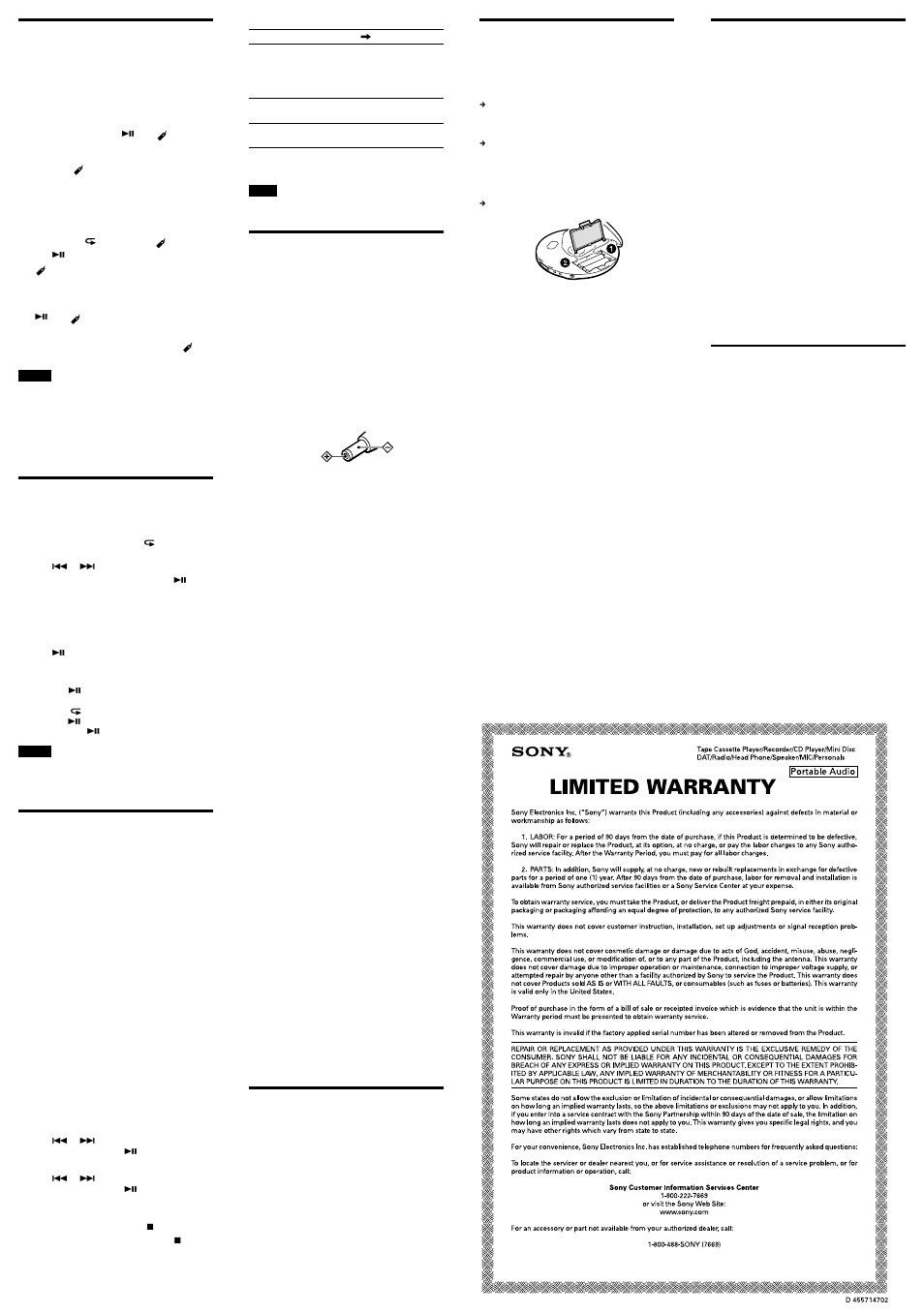 Playing your favorite tracks by adding bookmarks, Playing tracks in your favorite order, Other functions | Precautions, Maintenance, Troubleshooting, Specifications, Supplied accessories | Sony D-EJ120 User Manual | Page 2 / 2