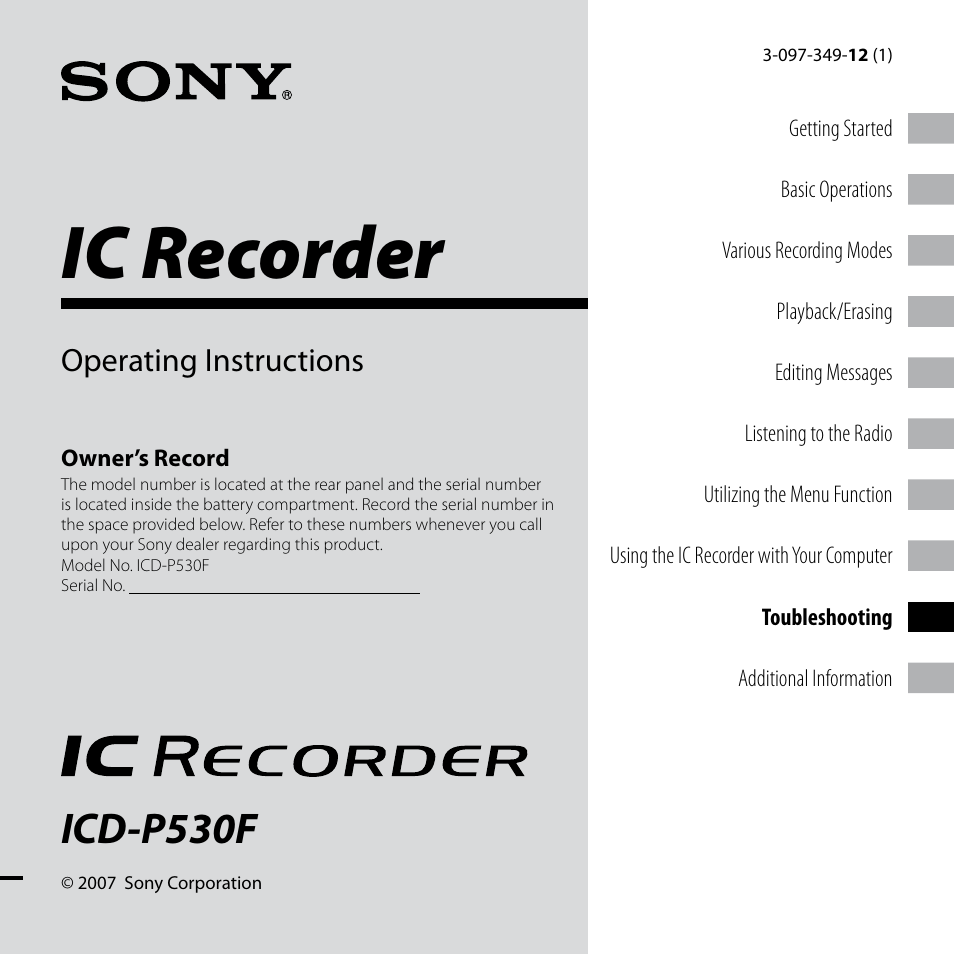 Sony IC RECORDER ICD-P530F User Manual | 60 pages