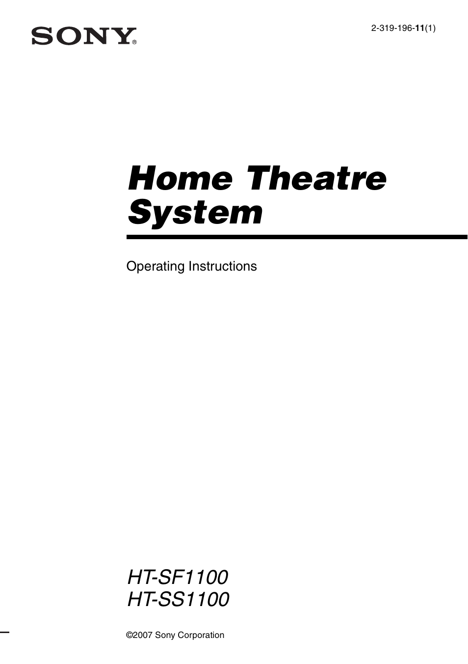 Sony HT-SF1100 User Manual | 60 pages