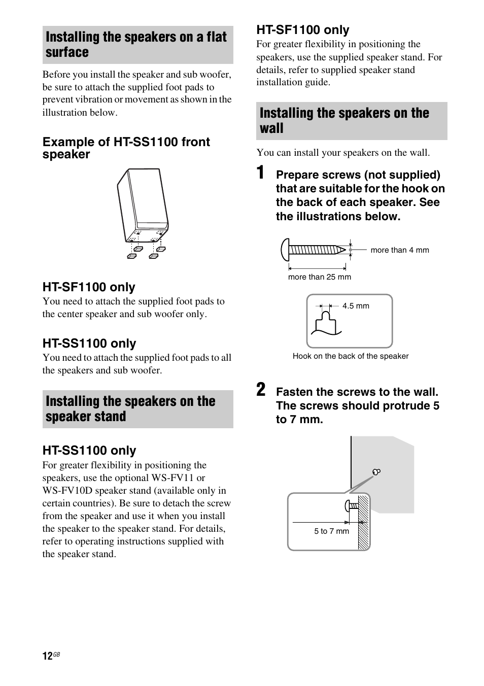 Sony HT-SF1100 User Manual | Page 12 / 60