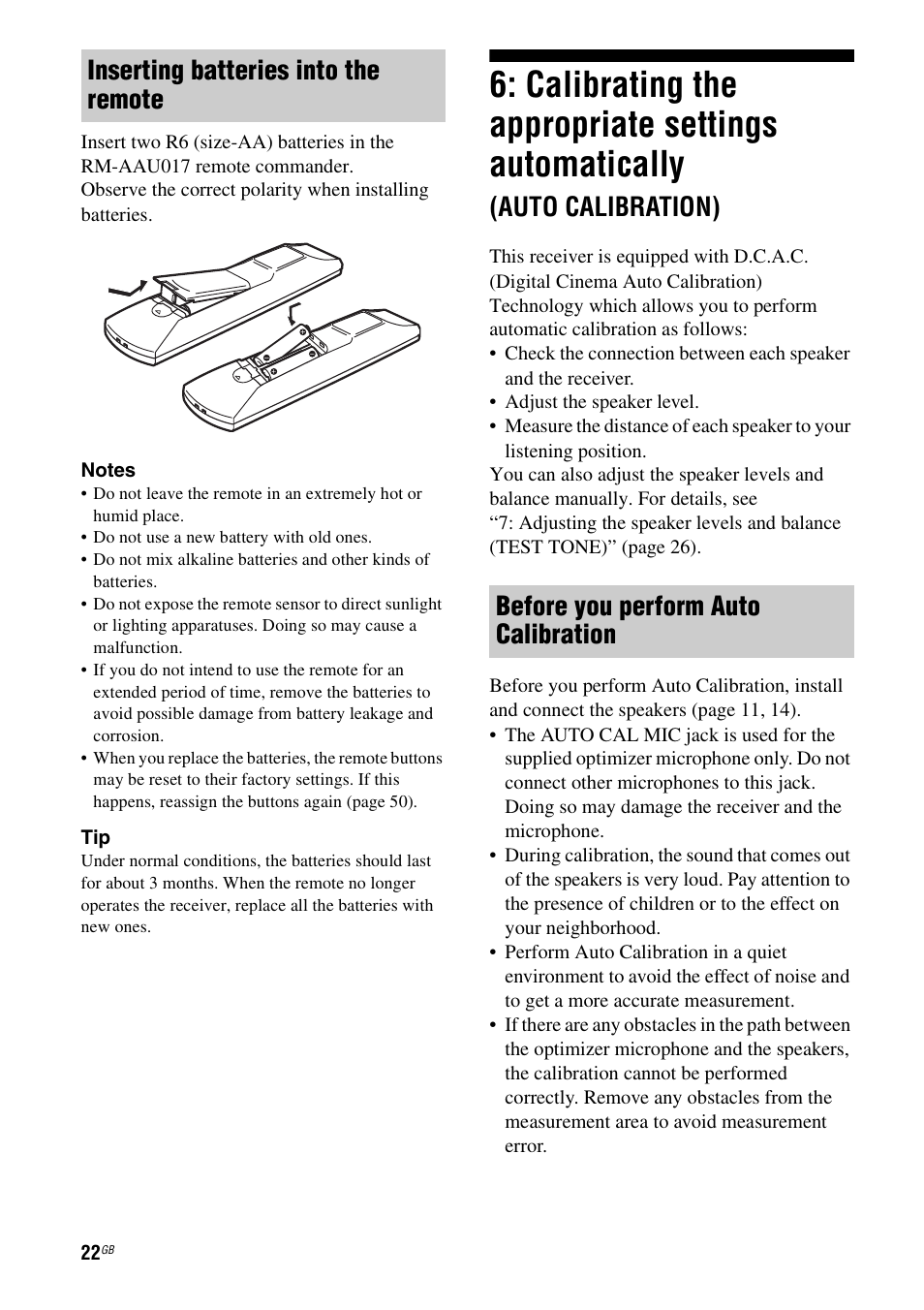 Calibrating the appropriate settings, Automatically, Auto calibration) | Calibrating the appropriate settings automatically | Sony HT-SF1100 User Manual | Page 22 / 60