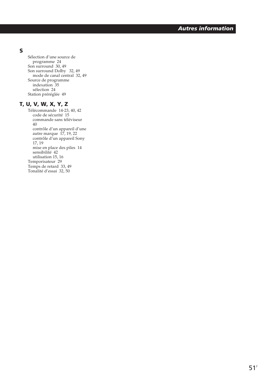 Autres information s, T, u, v, w, x, y, z | Sony STR-DE905G User Manual | Page 101 / 200