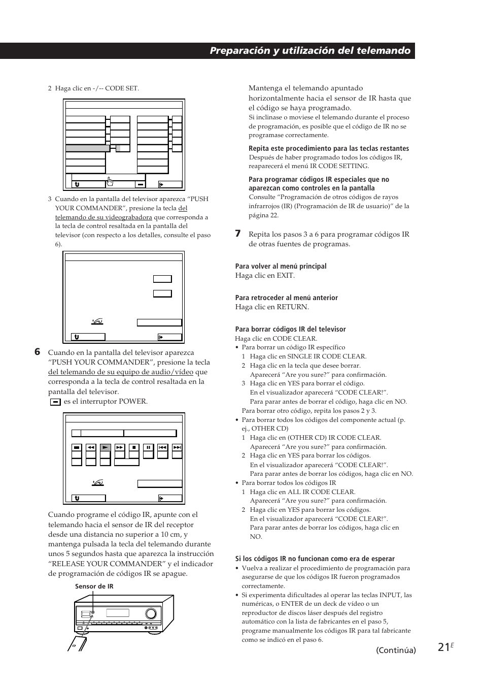 Preparación y utilización del telemando, Continúa) | Sony STR-DE905G User Manual | Page 121 / 200