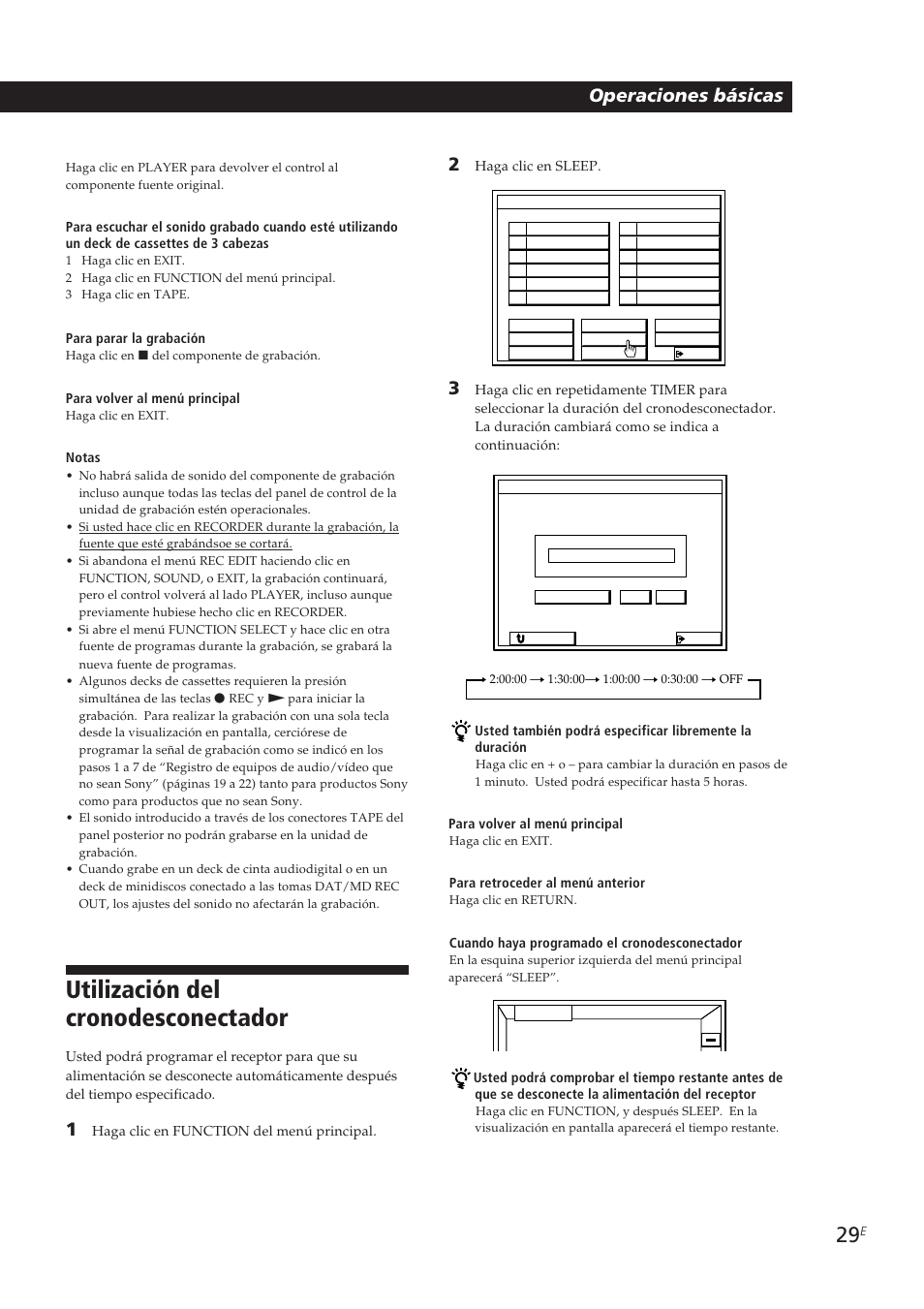 Utilización del cronodesconectador, Operaciones básicas | Sony STR-DE905G User Manual | Page 129 / 200