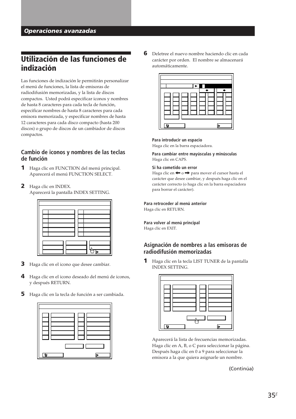 Utilización de las funciones de indización, Operaciones avanzadas, Continúa) | Sony STR-DE905G User Manual | Page 135 / 200