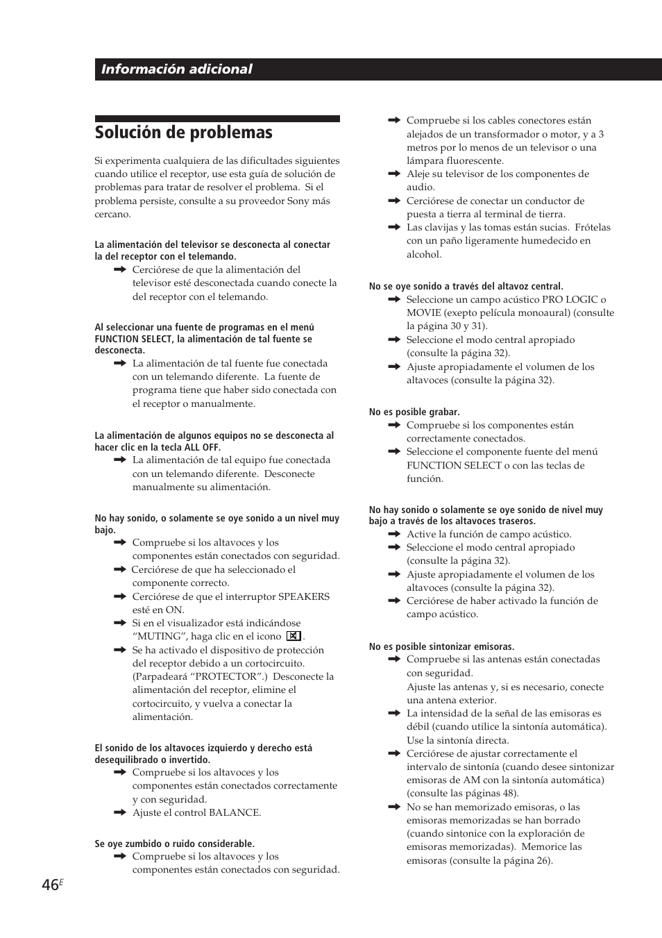 Solución de problemas, Información adicional | Sony STR-DE905G User Manual | Page 146 / 200