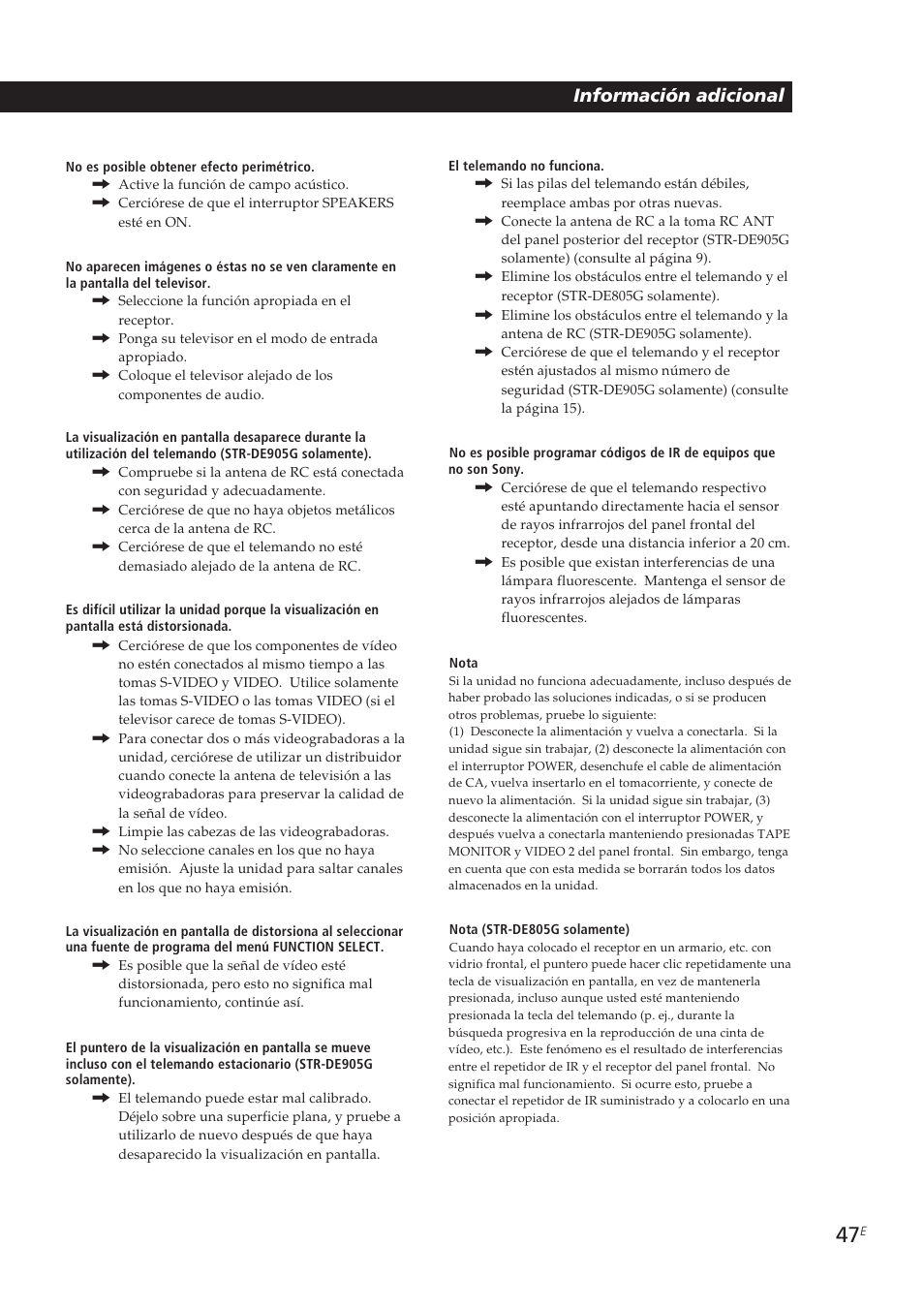 Información adicional | Sony STR-DE905G User Manual | Page 147 / 200