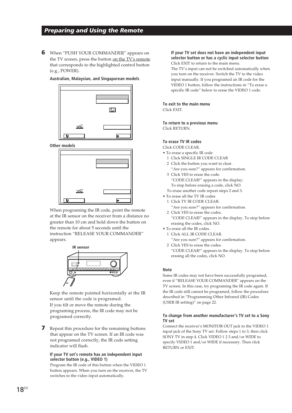 Preparing and using the remote 6 | Sony STR-DE905G User Manual | Page 18 / 200