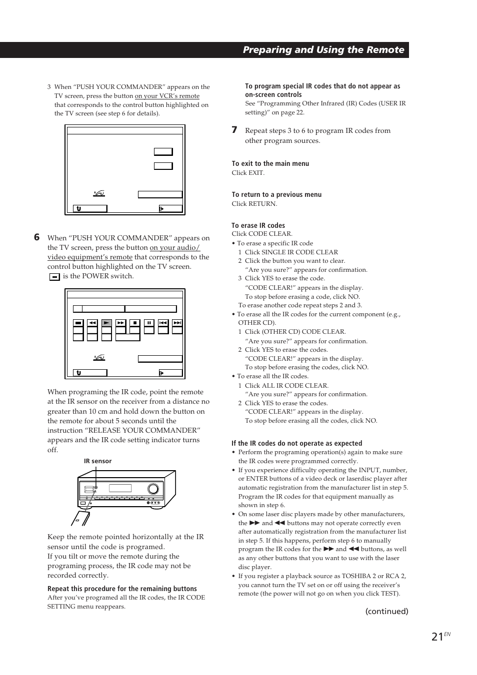 Preparing and using the remote, Continued) | Sony STR-DE905G User Manual | Page 21 / 200