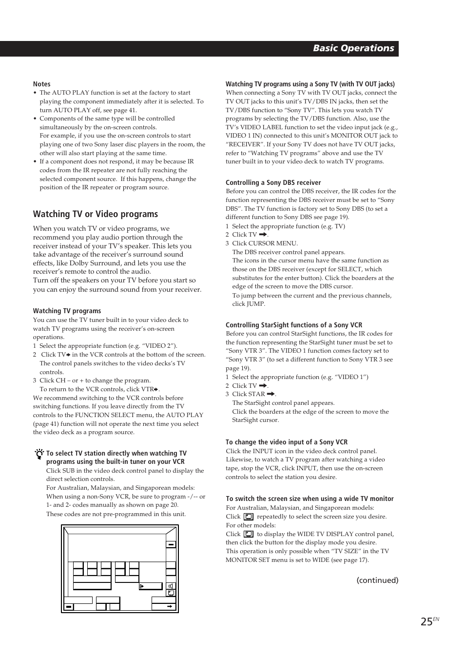 Basic operations, Watching tv or video programs, Continued) | Sony STR-DE905G User Manual | Page 25 / 200