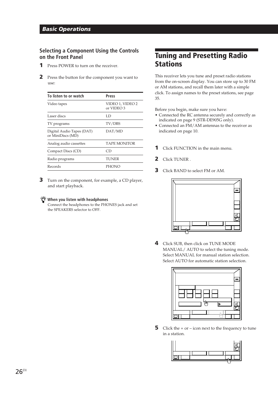 Tuning and presetting radio stations | Sony STR-DE905G User Manual | Page 26 / 200