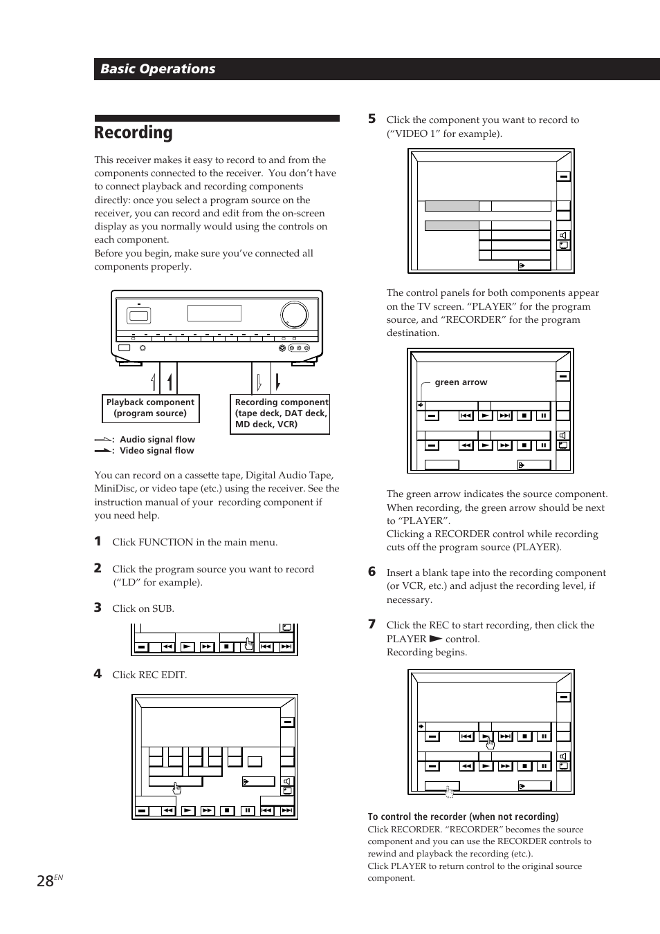 Recording, Basic operations, Click function in the main menu | Click on sub, Click rec edit | Sony STR-DE905G User Manual | Page 28 / 200