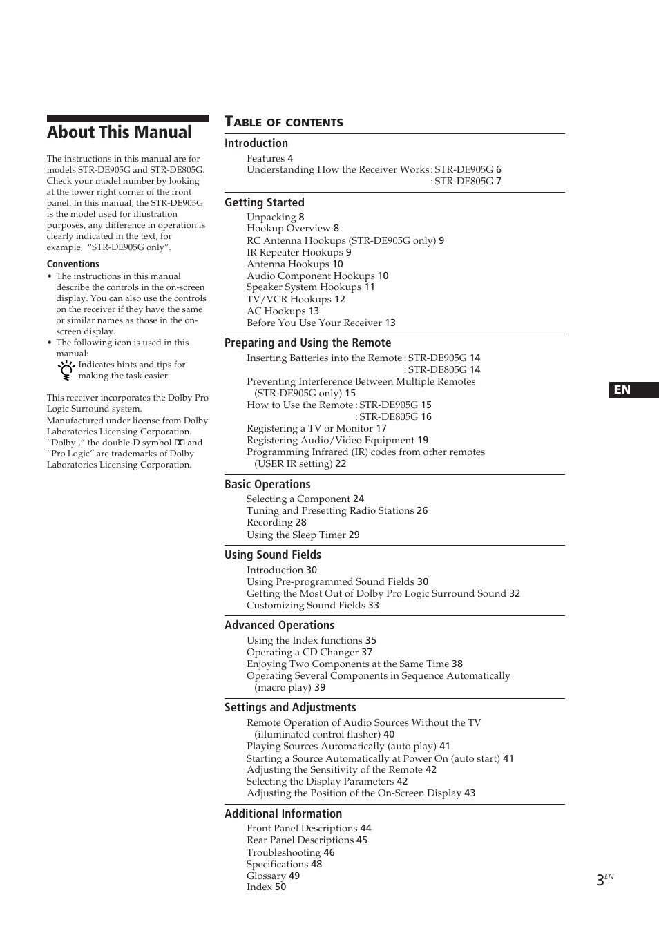 About this manual | Sony STR-DE905G User Manual | Page 3 / 200