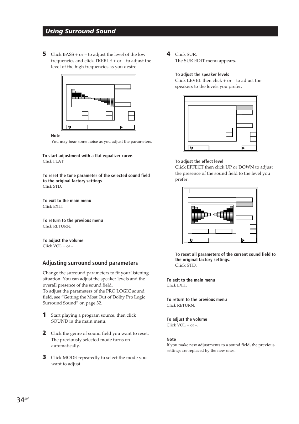 Using surround sound 5, Adjusting surround sound parameters | Sony STR-DE905G User Manual | Page 34 / 200