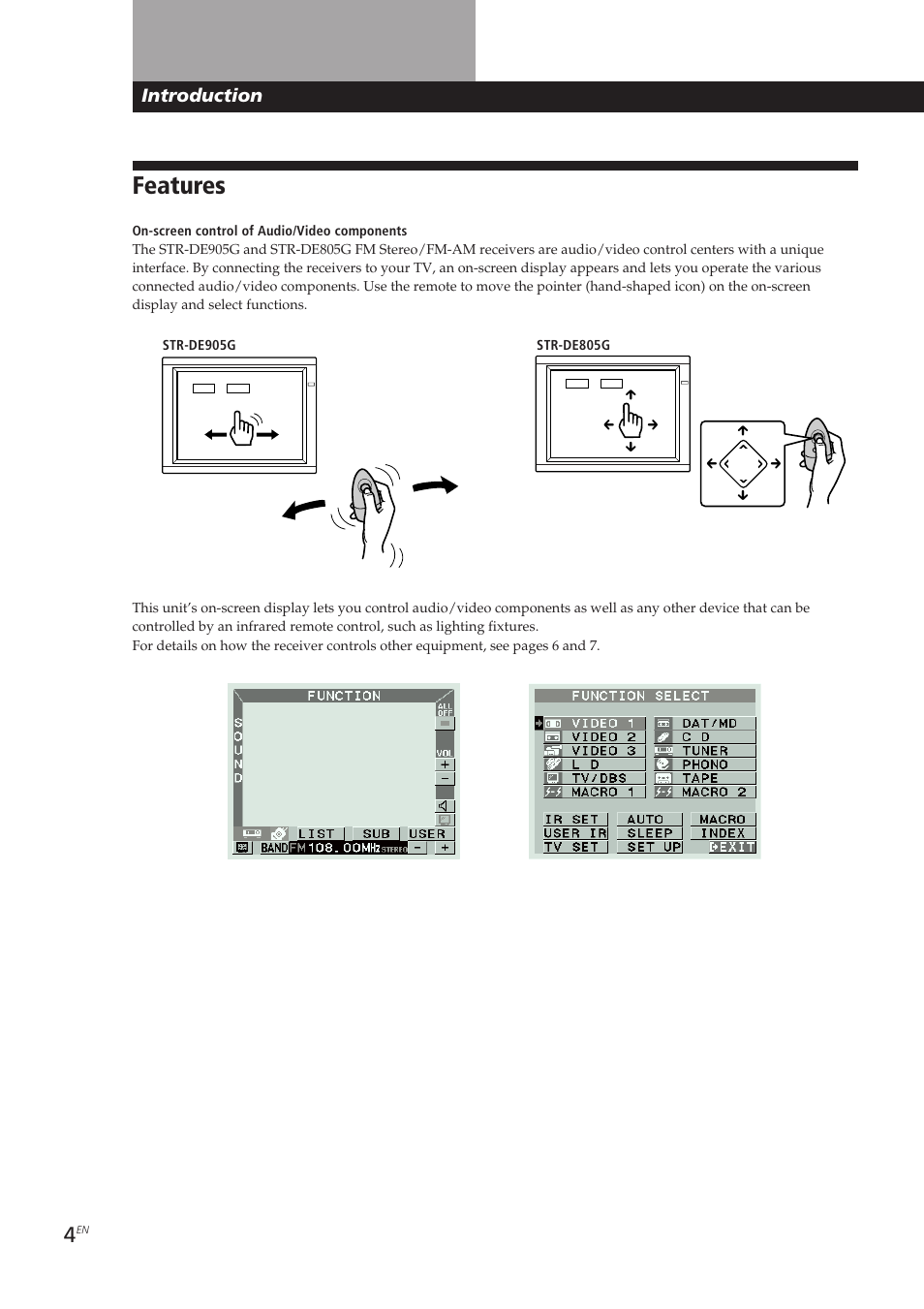 Features, Introduction | Sony STR-DE905G User Manual | Page 4 / 200