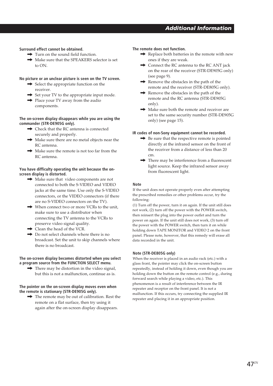 Additional information | Sony STR-DE905G User Manual | Page 47 / 200