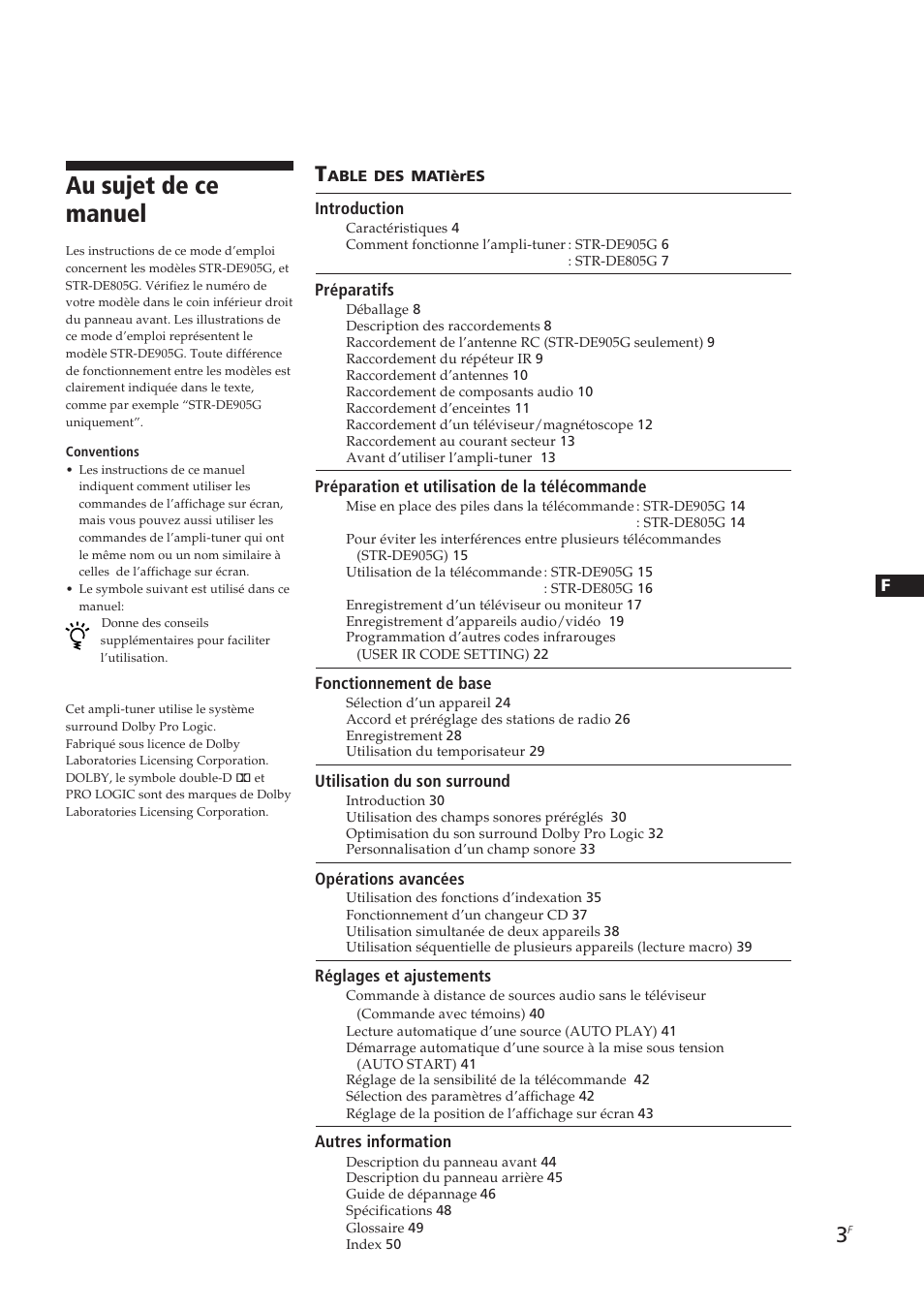 Au sujet de ce manuel | Sony STR-DE905G User Manual | Page 53 / 200