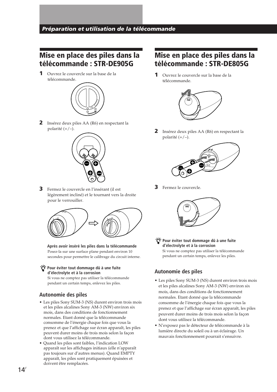 Préparation et utilisation de la télécommande, Autonomie des piles | Sony STR-DE905G User Manual | Page 64 / 200